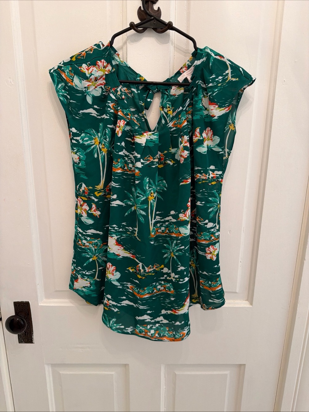 Lauren Conrad Tropical Shirt L Green Summer Resort Vacation Casual Lightweight